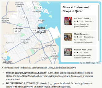 Google Maps and local search results showing Badie Studio ranked first in Doha map pack